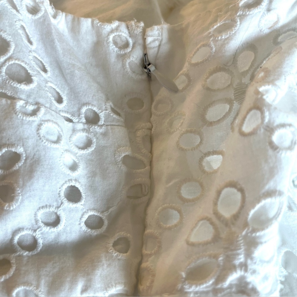 White eyelet sleeveless tiered midi dress, lined, cotton, beach dress, 8 - Picture 8 of 11